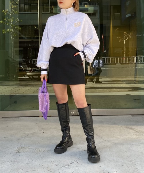 WHO'S WHO gallery(フーズフーギャラリー)の「【SLOPPY/スロッピー】ラインリブハーフジップ(スウェット・レディース・ブラック/トップグレー/オートミール/サックスブルー/ピンク・FREE)」の7枚目の写真