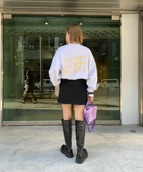 WHO'S WHO gallery(フーズフーギャラリー)の「【SLOPPY/スロッピー】ラインリブハーフジップ(スウェット・レディース・ブラック/トップグレー/オートミール/サックスブルー/ピンク・FREE)」の8枚目の写真