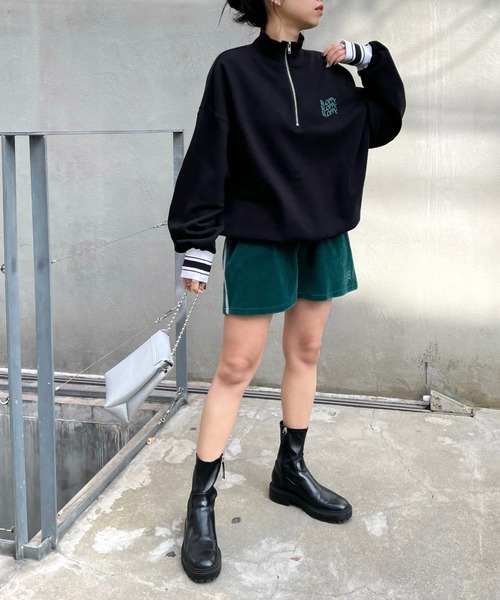 WHO'S WHO gallery(フーズフーギャラリー)の「【SLOPPY/スロッピー】ラインリブハーフジップ(スウェット・レディース・ブラック/トップグレー/オートミール/サックスブルー/ピンク・FREE)」の11枚目の写真