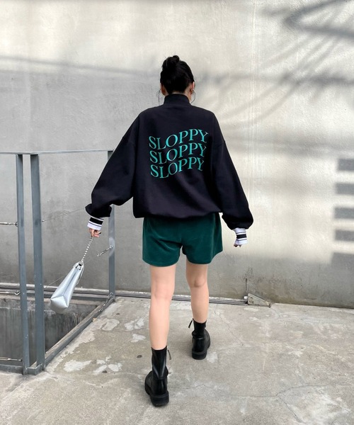 WHO'S WHO gallery(フーズフーギャラリー)の「【SLOPPY/スロッピー】ラインリブハーフジップ(スウェット・レディース・ブラック/トップグレー/オートミール/サックスブルー/ピンク・FREE)」の12枚目の写真