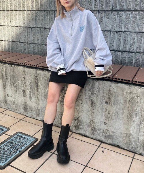 WHO'S WHO gallery(フーズフーギャラリー)の「【SLOPPY/スロッピー】ラインリブハーフジップ(スウェット・レディース・ブラック/トップグレー/オートミール/サックスブルー/ピンク・FREE)」の19枚目の写真