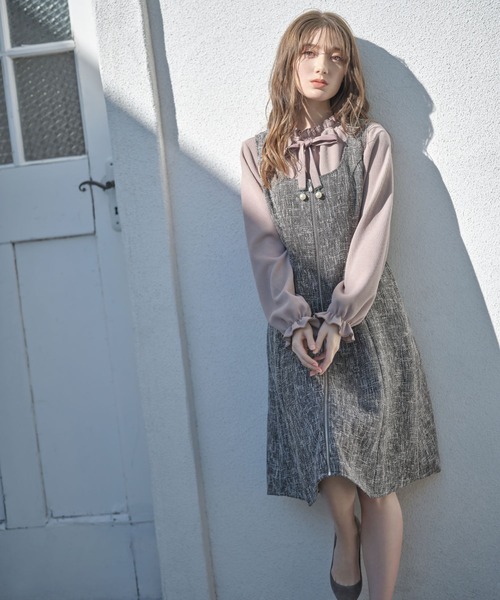 tocco closet(トッコ クローゼット)の「ポケット付きフロントジップツイードジャンパースカート(ジャンパースカート・レディース・ブラック/ブラウン・M)」の11枚目の写真