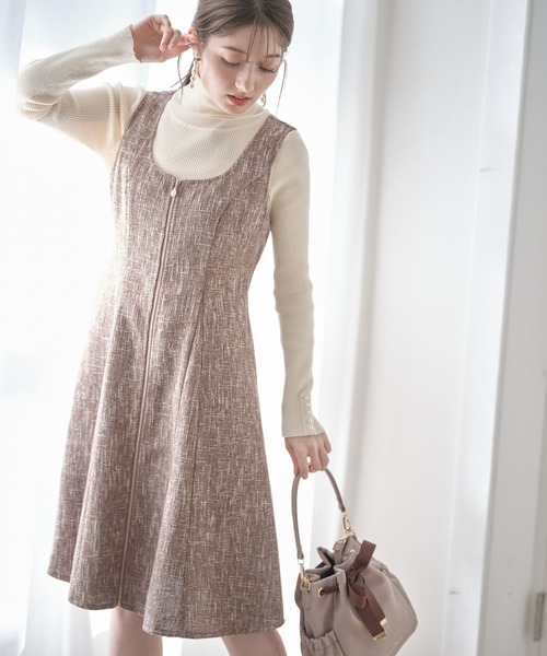 tocco closet(トッコ クローゼット)の「ポケット付きフロントジップツイードジャンパースカート(ジャンパースカート・レディース・ブラック/ブラウン・M)」の3枚目の写真