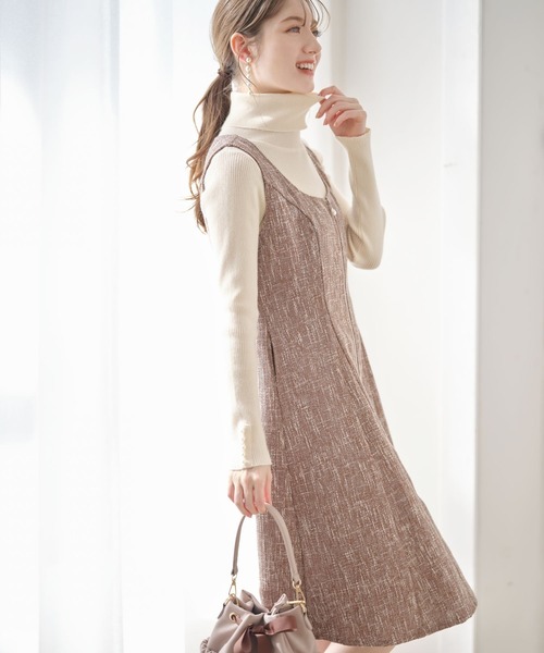 tocco closet(トッコ クローゼット)の「ポケット付きフロントジップツイードジャンパースカート(ジャンパースカート・レディース・ブラック/ブラウン・M)」の14枚目の写真