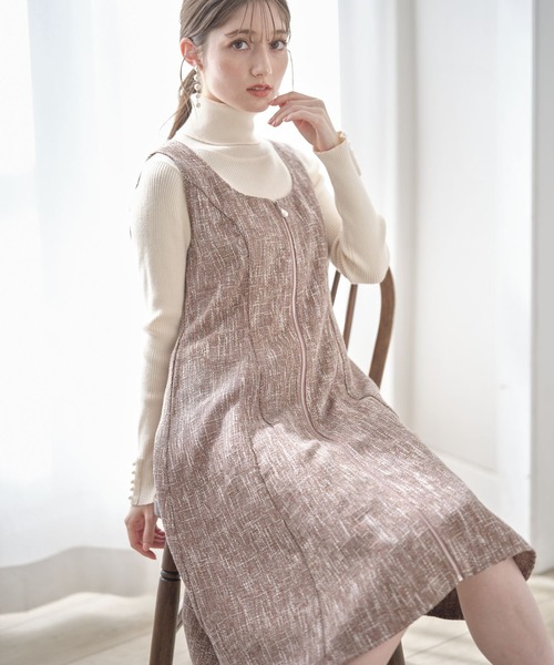 tocco closet(トッコ クローゼット)の「ポケット付きフロントジップツイードジャンパースカート(ジャンパースカート・レディース・ブラック/ブラウン・M)」の19枚目の写真
