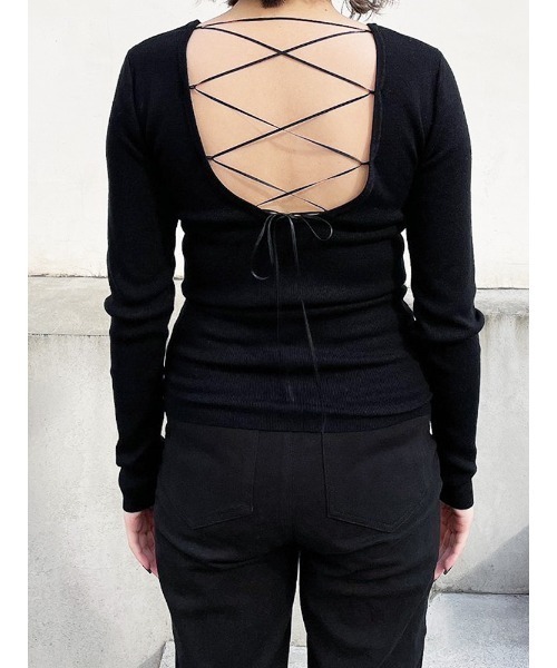 ENVYM（アンビー）の「タイバックＫＮＩＴ（ニット/セーター・レディース・ブラック/ホワイト/ベージュ・FREE）」の10枚目の写真