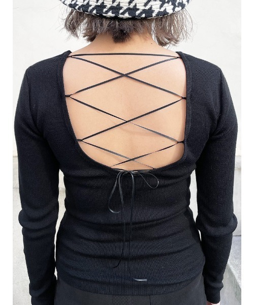 ENVYM（アンビー）の「タイバックＫＮＩＴ（ニット/セーター・レディース・ブラック/ホワイト/ベージュ・FREE）」の11枚目の写真