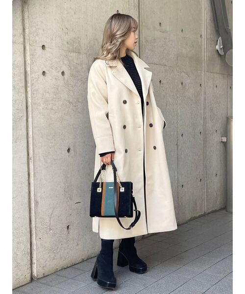 EVRIS(エヴリス)の「フェイクウールロングチェスターコート(チェスターコート・レディース・ベージュ/グリーン/ブラック・FREE)」の6枚目の写真
