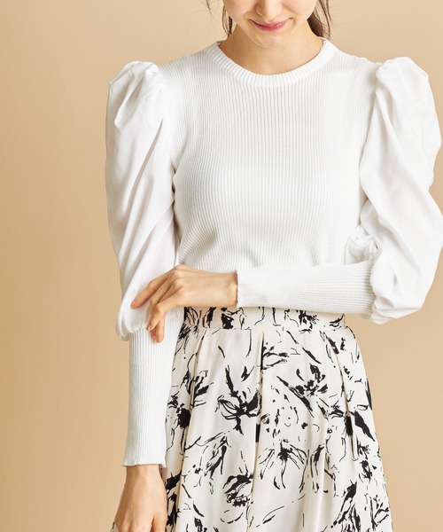 tocco closet（トッコ　クローゼット）の「パワーショルダー切り替えリブニットプルオーバー（ニット/セーター・レディース・ホワイト/ブラック・M）」の7枚目の写真