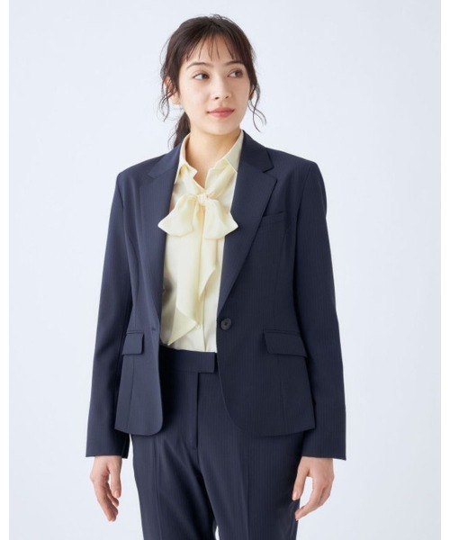【サマンサタバサ】スーツセット　1釦ジャケット／スカート　ネイビー×ストライプ SUIT SELECT×Samantha Thavasa】【年間】1釦ジャケット/ネイビー
