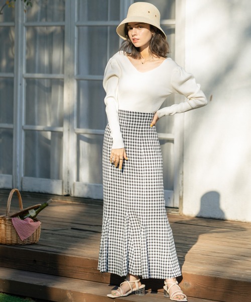 allureville チェックぺプラムマーメイドスカート LOULOU WILLOUGHBY】デニムライクマーメイド