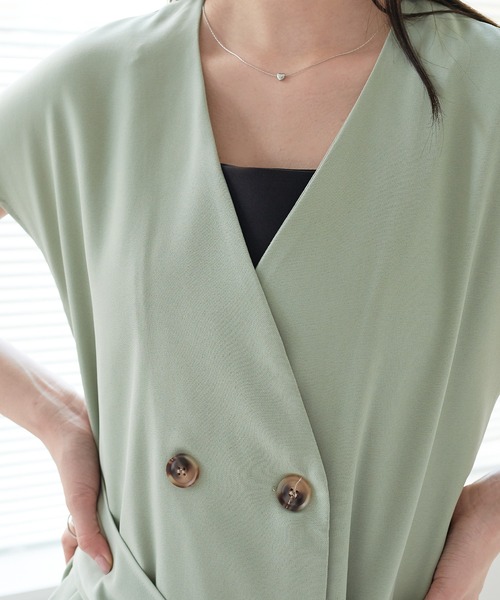 ECRIRE（エクリール）の「【TOMOコラボ】サイドスリットロングジレベスト（ワンピース・レディース・ブラック/ベージュ/ライトグリーン/モカ・M/L）」の15枚目の写真