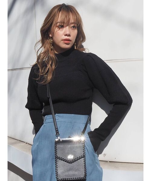 EVRIS（エヴリス）の「バックオープンパフスリーブニットトップス（ニット/セーター・レディース・ブラック/オレンジ/ブルー・FREE）」の13枚目の写真