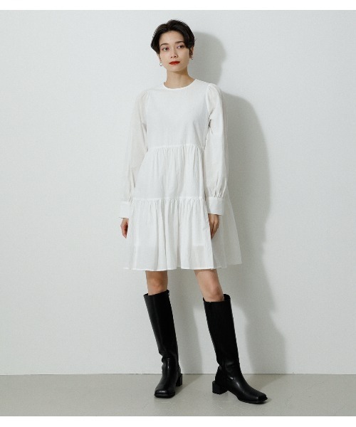 AZUL by moussy（アズールバイマウジー）の「MINI TIERED ONEPIECE/ミニティアードワンピース（ワンピース・レディース・ブラック/ホワイト・MEDIUM/SMALL）」の8枚目の写真