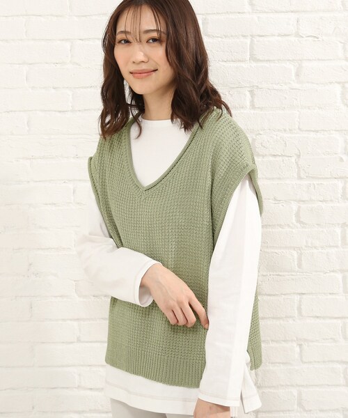 SHOO・LA・RUE（シューラルー）の「◆リネンライクざっくりベスト（ベスト・レディース・ライトグリーン/サンドベージュ/ホワイト系5/イエロー系2・00）」の6枚目の写真