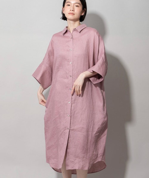 Munich｜22SS ローズピンク 60sフレンチリネンビッグシャツ セール】60sライトフレンチリネンシャツワンピース（ワンピース