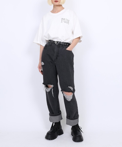 PUNYUS（プニュズ）の「モノクロGANGビッグＴシャツ（Tシャツ/カットソー・レディース・スミクロ/ホワイト・4/3）」の3枚目の写真