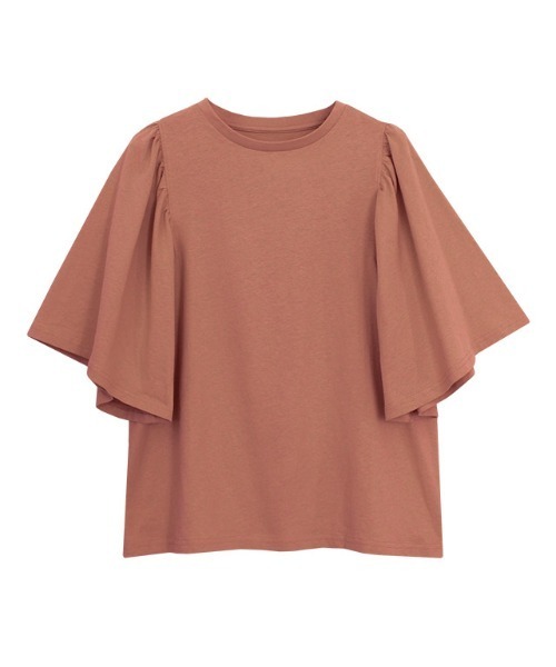 Pierrot（ピエロ）の「ギャザースリーブTシャツ（Tシャツ/カットソー・レディース・ブラック/オフホワイト/サンドベージュ/ラベンダー/ブルー系その他/イエロー系その他/オレンジ系その他/チャコール/テラコッタ/ブラウン/ネイビー/ブルー/グレー系その他/ライトピンク/ブルー系その他2・M/L）」の7枚目の写真