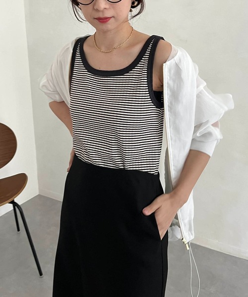 CAPRICIEUX LE'MAGE（カプリシューレマージュ）の「マルチボーダータンク（タンクトップ・レディース・ブラウン/グリーン・FREE）」の9枚目の写真