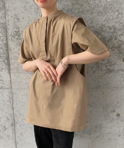 select MOCA by son(セレクトモカバイソン)の「レイヤードスタンドカラーシャツ(シャツ/ブラウス・レディース・ホワイト/ブラック/モカ・FREE)」の3枚目の写真