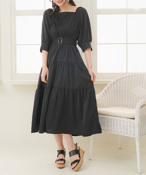 Newlyme(ニューリーミー)の「【選べる丈】2WAYスクエアネックティアードワンピース(ワンピース・レディース・ブルー/ホワイト系その他/ベビーピンク/ホワイト/ブラック/ブラック系その他/ブルー系その他・M-L/L-XL)」の4枚目の写真