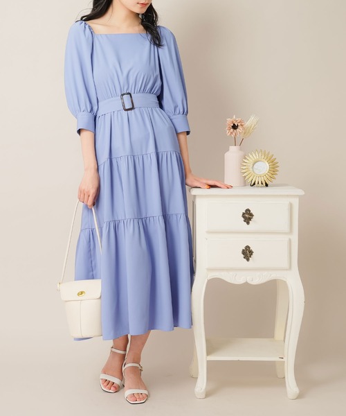 Newlyme(ニューリーミー)の「【選べる丈】2WAYスクエアネックティアードワンピース(ワンピース・レディース・ブルー/ホワイト系その他/ベビーピンク/ホワイト/ブラック/ブラック系その他/ブルー系その他・M-L/L-XL)」の6枚目の写真