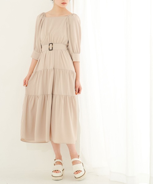 Newlyme(ニューリーミー)の「【選べる丈】2WAYスクエアネックティアードワンピース(ワンピース・レディース・ブルー/ホワイト系その他/ベビーピンク/ホワイト/ブラック/ブラック系その他/ブルー系その他・M-L/L-XL)」の9枚目の写真