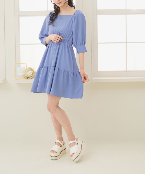 Newlyme(ニューリーミー)の「【選べる丈】2WAYスクエアネックティアードワンピース(ワンピース・レディース・ブルー/ホワイト系その他/ベビーピンク/ホワイト/ブラック/ブラック系その他/ブルー系その他・M-L/L-XL)」の12枚目の写真