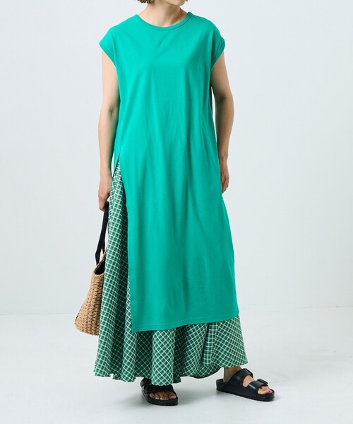 FREAK'S STORE（フリークスストア）の「空紡天竺スリットワンピース（ワンピース・レディース・オフホワイト/ブラック/グリーン・ﾌﾘ-）」の5枚目の写真