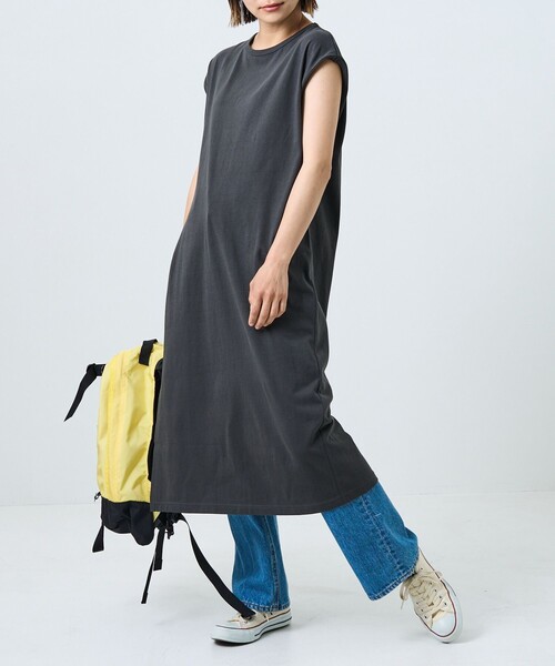 FREAK'S STORE（フリークスストア）の「空紡天竺スリットワンピース（ワンピース・レディース・オフホワイト/ブラック/グリーン・ﾌﾘ-）」の15枚目の写真