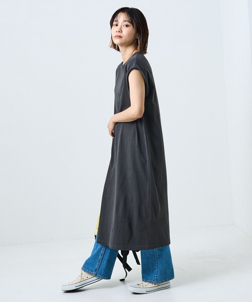 FREAK'S STORE（フリークスストア）の「空紡天竺スリットワンピース（ワンピース・レディース・オフホワイト/ブラック/グリーン・ﾌﾘ-）」の16枚目の写真