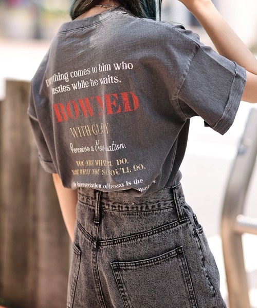 WEGO（ウィゴー）の「WEGO/ロールアップピグメントT（Tシャツ/カットソー・レディース・ブルー/グリーン/スミクロ・FREE）」の2枚目の写真