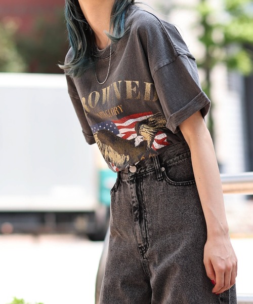 WEGO（ウィゴー）の「WEGO/ロールアップピグメントT（Tシャツ/カットソー・レディース・ブルー/グリーン/スミクロ・FREE）」の7枚目の写真