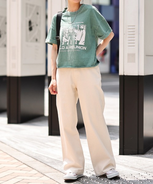 WEGO（ウィゴー）の「WEGO/ロールアップピグメントT（Tシャツ/カットソー・レディース・ブルー/グリーン/スミクロ・FREE）」の8枚目の写真