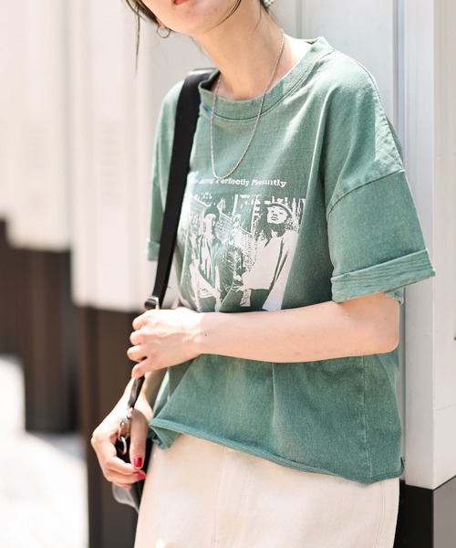 WEGO（ウィゴー）の「WEGO/ロールアップピグメントT（Tシャツ/カットソー・レディース・ブルー/グリーン/スミクロ・FREE）」の9枚目の写真