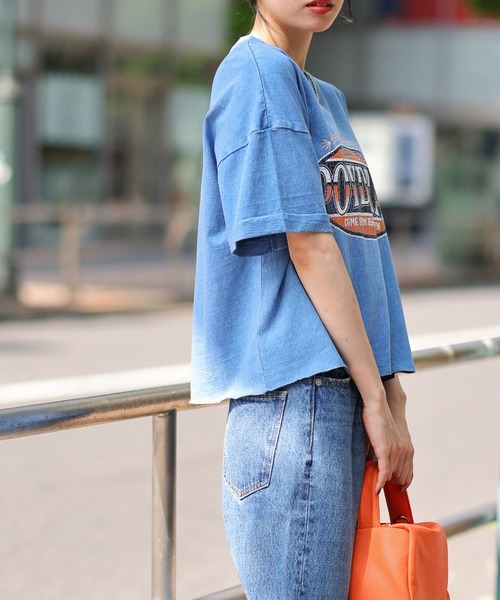 WEGO（ウィゴー）の「WEGO/ロールアップピグメントT（Tシャツ/カットソー・レディース・ブルー/グリーン/スミクロ・FREE）」の14枚目の写真