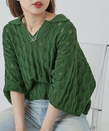 PUBLUX | PUBLUX/パブリュクス ウェーブ編みスキッパーニットポロTシャツ(Tシャツ/カットソー)