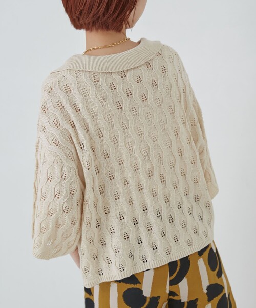 PUBLUX(パブリュクス)の「PUBLUX/パブリュクス ウェーブ編みスキッパーニットポロTシャツ(Tシャツ/カットソー・レディース・グリーン/ライトパープル/イエロー/ブラック/アイボリー・フリ-)」の15枚目の写真