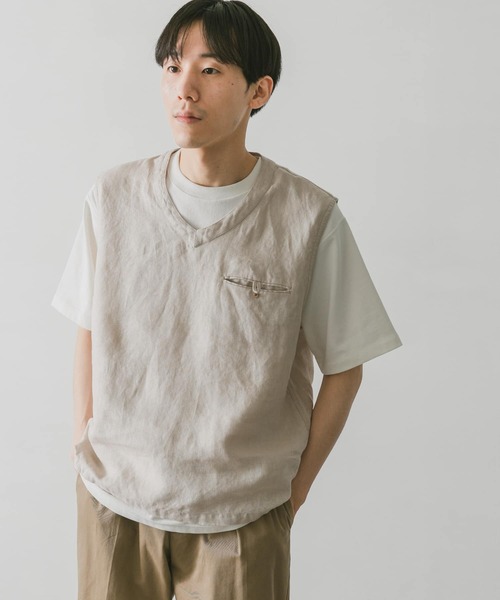 URBAN RESEARCH DOORS（アーバンリサーチドアーズ）の「リネンVネックベスト（ベスト・メンズ・スミクロ/アイボリー/ネイビー・M/L）」の6枚目の写真