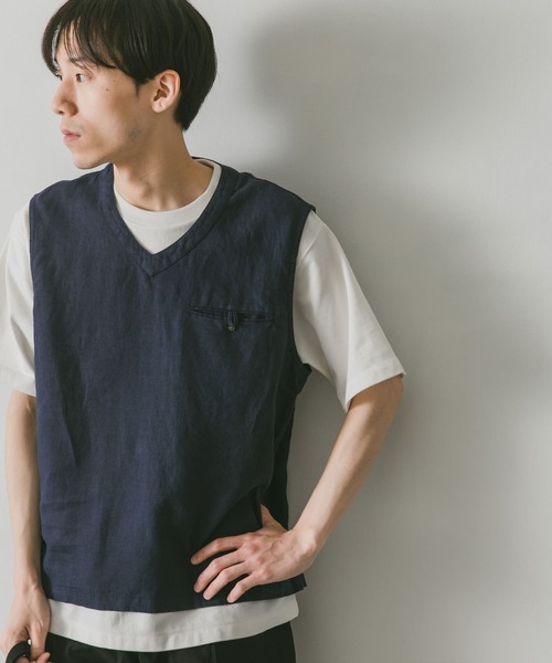 URBAN RESEARCH DOORS（アーバンリサーチドアーズ）の「リネンVネックベスト（ベスト・メンズ・スミクロ/アイボリー/ネイビー・M/L）」の12枚目の写真
