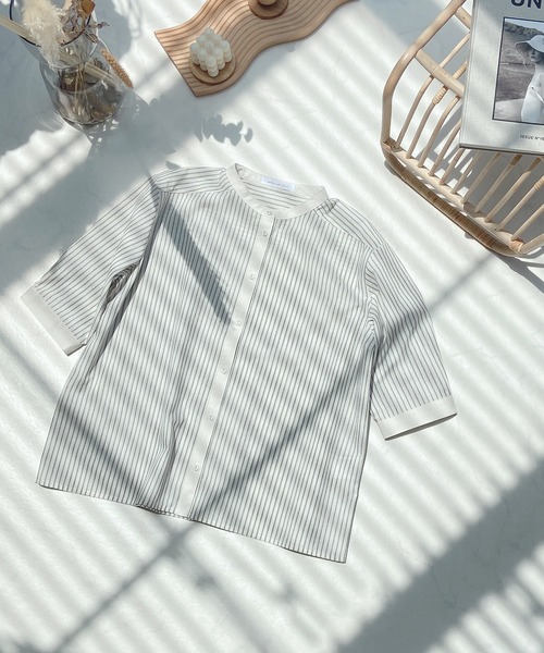 AS KNOW AS plus(アズノゥアズプラス)の「●クレリックに7分袖ブラウス(シャツ/ブラウス・レディース・ストライプ/ブラック系その他/ブラック系その他2・FREE)」の4枚目の写真