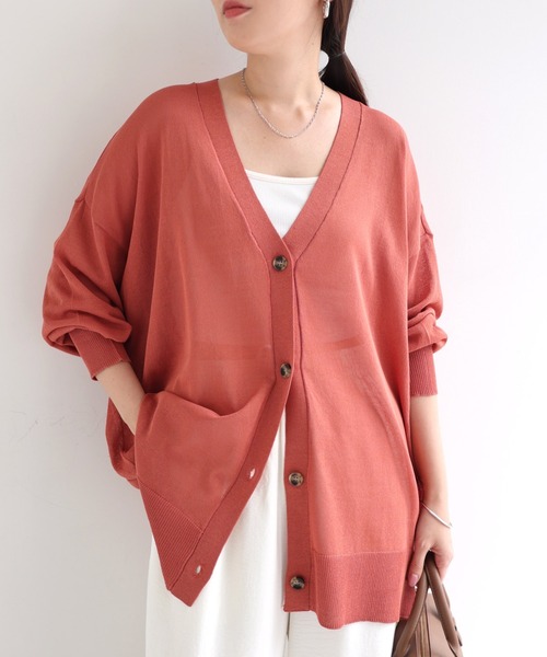 andme（アンドミー）の「オーバーサイズシアーニットカーディガン（カーディガン/ボレロ・レディース・ブラック/オフホワイト/ブラウン/パープル/イエロー/オリーブ/レンガ/モカ/グリーン/ライトグレー・M）」の10枚目の写真