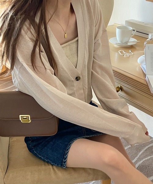 andme（アンドミー）の「オーバーサイズシアーニットカーディガン（カーディガン/ボレロ・レディース・ブラック/オフホワイト/ブラウン/パープル/イエロー/オリーブ/レンガ/モカ/グリーン/ライトグレー・M）」の12枚目の写真