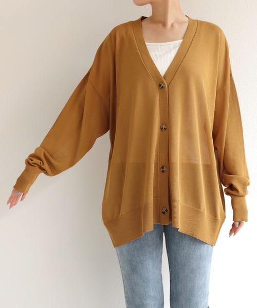 andme（アンドミー）の「オーバーサイズシアーニットカーディガン（カーディガン/ボレロ・レディース・ブラック/オフホワイト/ブラウン/パープル/イエロー/オリーブ/レンガ/モカ/グリーン/ライトグレー・M）」の13枚目の写真