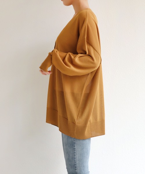 andme（アンドミー）の「オーバーサイズシアーニットカーディガン（カーディガン/ボレロ・レディース・ブラック/オフホワイト/ブラウン/パープル/イエロー/オリーブ/レンガ/モカ/グリーン/ライトグレー・M）」の14枚目の写真