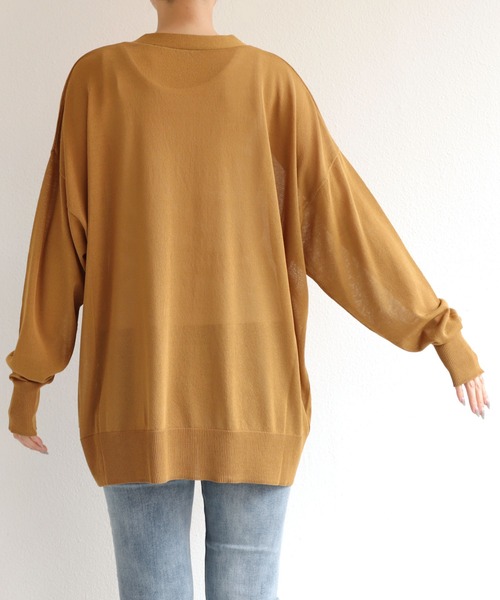 andme（アンドミー）の「オーバーサイズシアーニットカーディガン（カーディガン/ボレロ・レディース・ブラック/オフホワイト/ブラウン/パープル/イエロー/オリーブ/レンガ/モカ/グリーン/ライトグレー・M）」の15枚目の写真