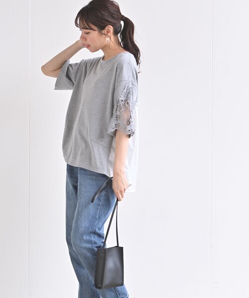 rps（アールピーエス）の「異素材切替レース袖カットプルオーバー（Tシャツ/カットソー・レディース・ブラック/オフホワイト/杢グレー・M）」の20枚目の写真