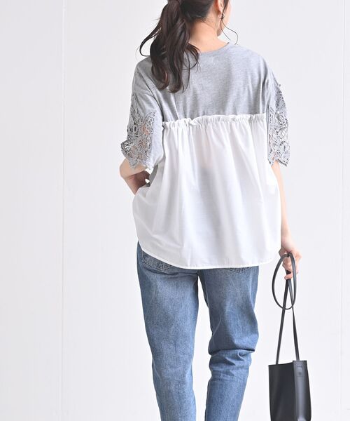 rps（アールピーエス）の「異素材切替レース袖カットプルオーバー（Tシャツ/カットソー・レディース・ブラック/オフホワイト/杢グレー・M）」の19枚目の写真