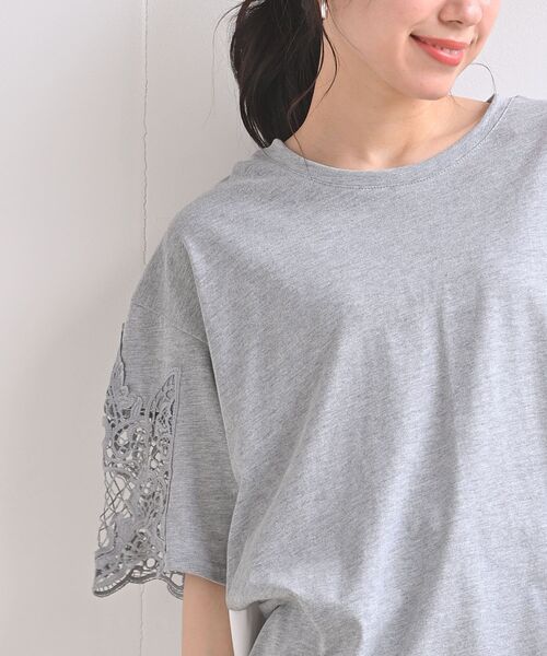 rps（アールピーエス）の「異素材切替レース袖カットプルオーバー（Tシャツ/カットソー・レディース・ブラック/オフホワイト/杢グレー・M）」の17枚目の写真