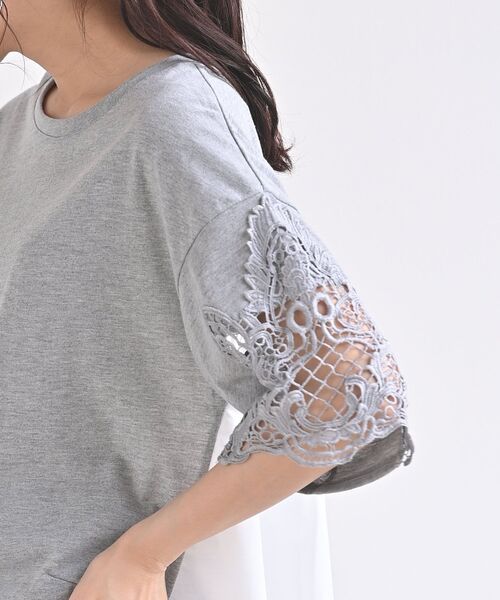 rps（アールピーエス）の「異素材切替レース袖カットプルオーバー（Tシャツ/カットソー・レディース・ブラック/オフホワイト/杢グレー・M）」の16枚目の写真